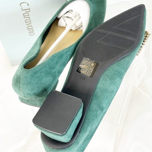 C.Paravano Women’s Alessia Embellished Suede Middle Heel Pumps! - Picture 9 of 12